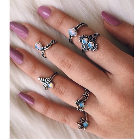 Blue boho mid finger rings set - Picture 8 of 8